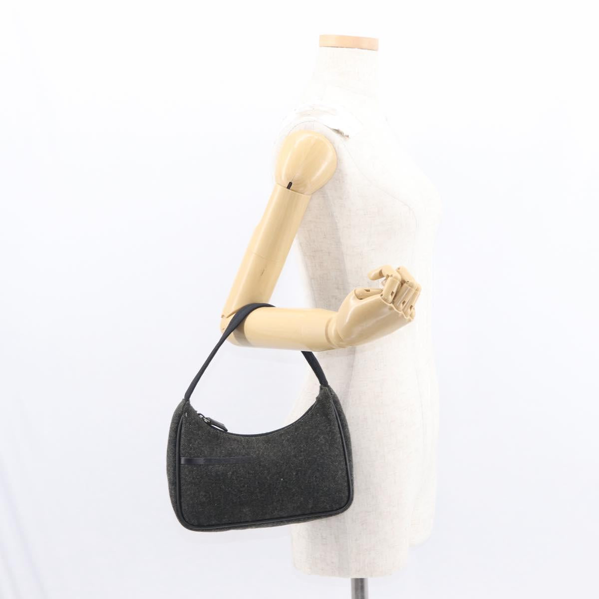 PRADA Sports Hand Bag Wool Gray Silver Auth 155944