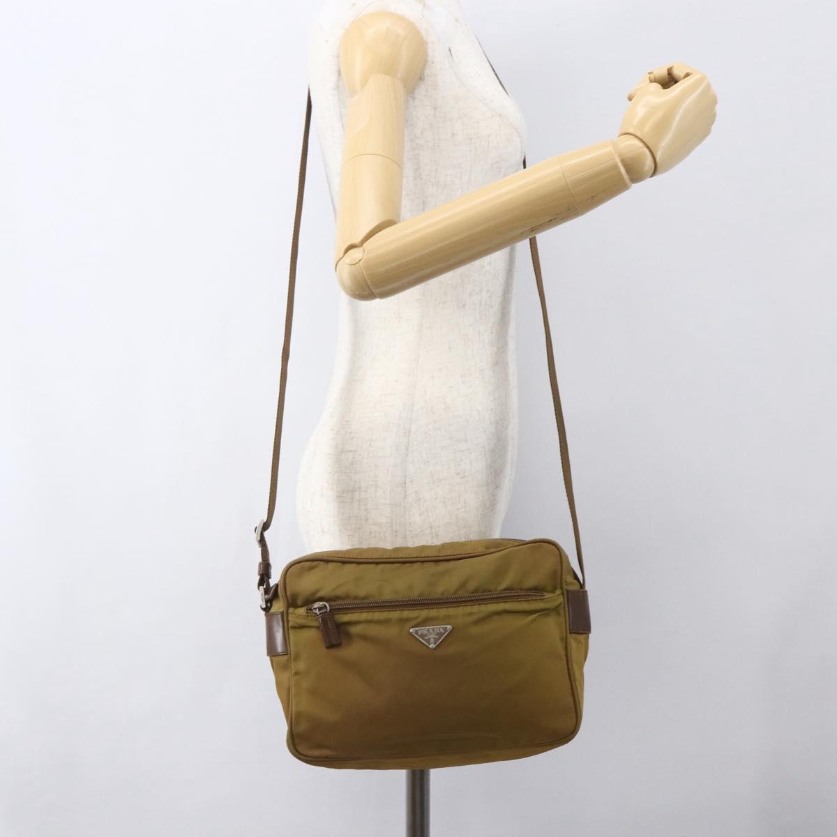 PRADA Shoulder Bag Nylon Brown Silver Auth 155945