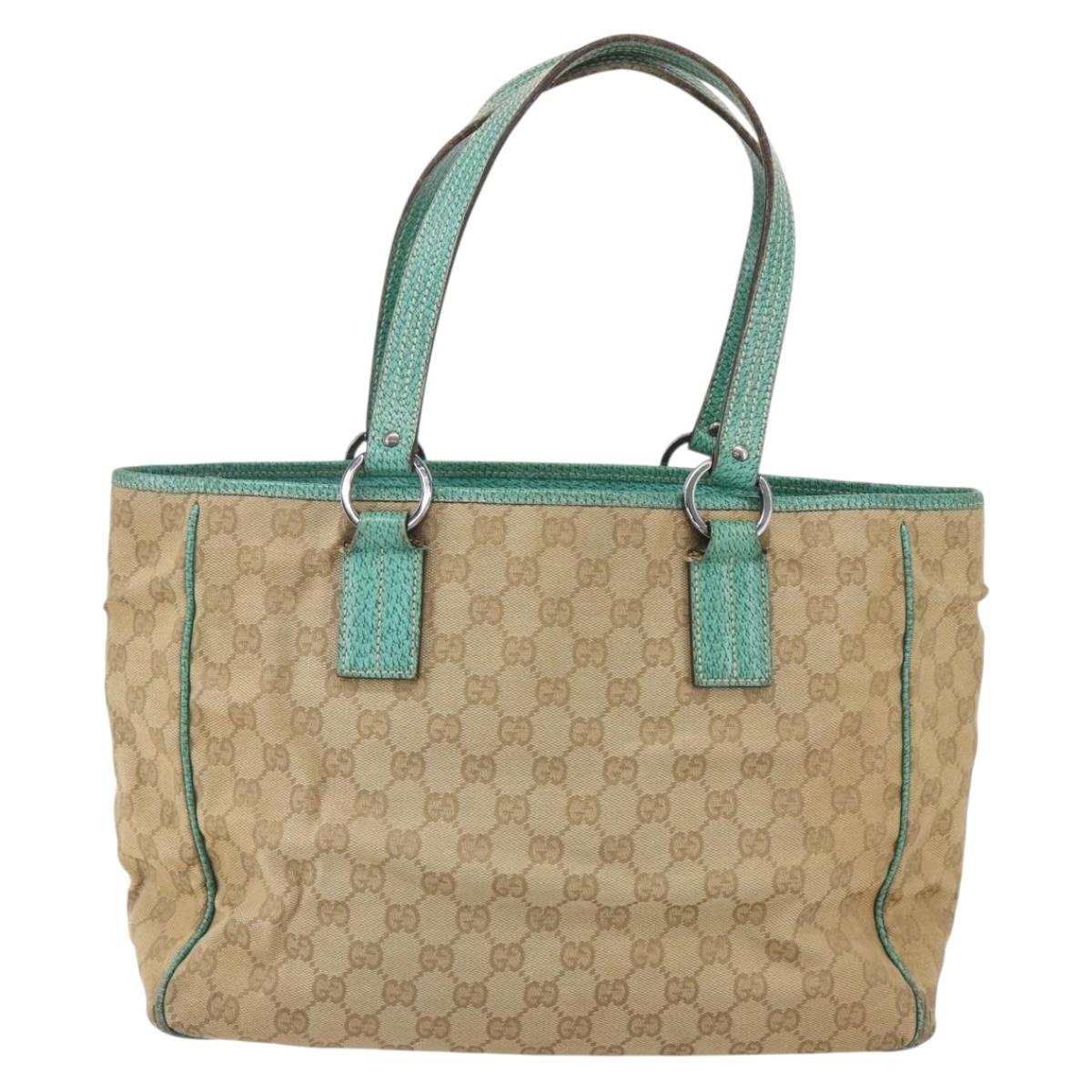 GUCCI GG Canvas Tote Bag Beige Silver 113017 Auth 155950