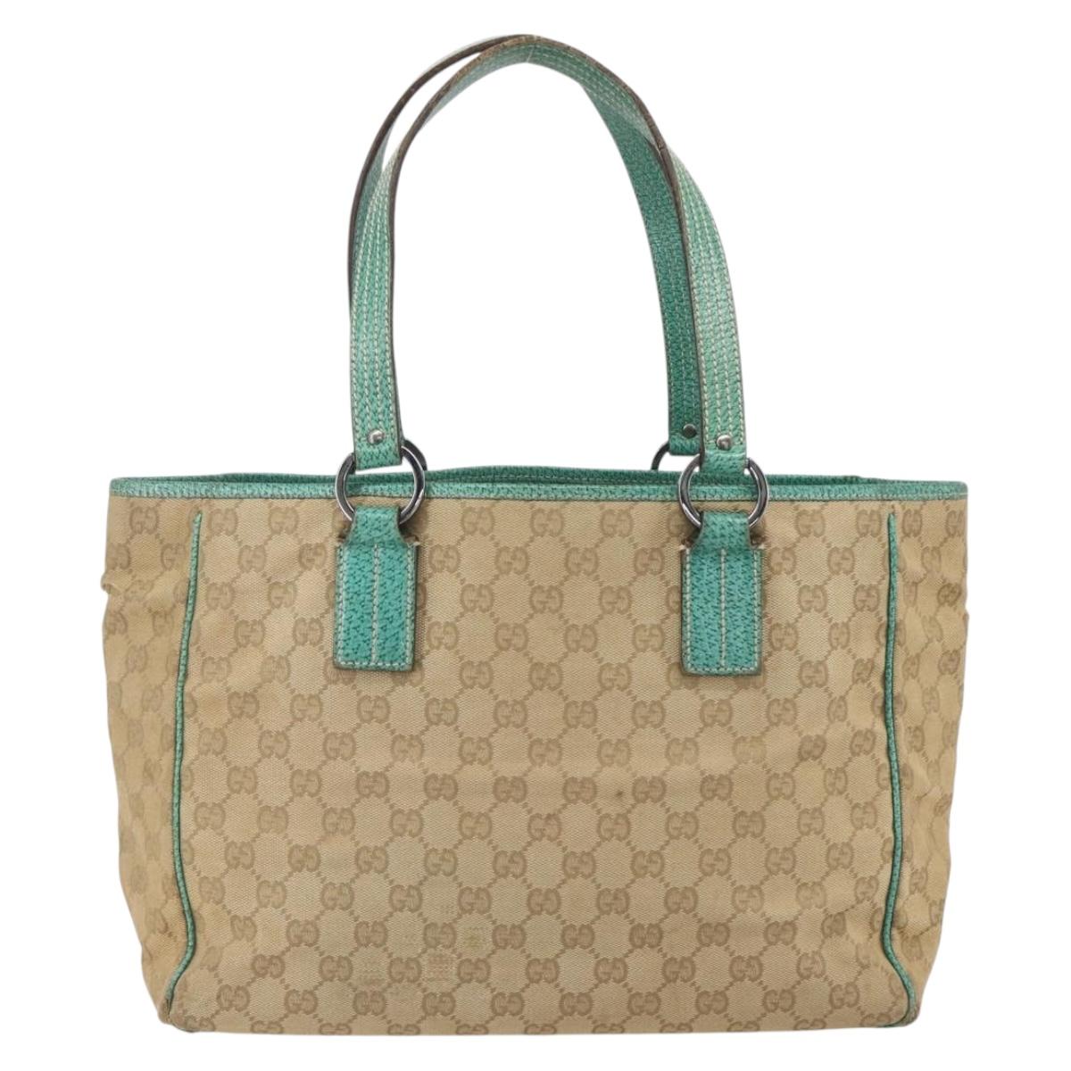 GUCCI GG Canvas Tote Bag Beige Silver 113017 Auth 155950