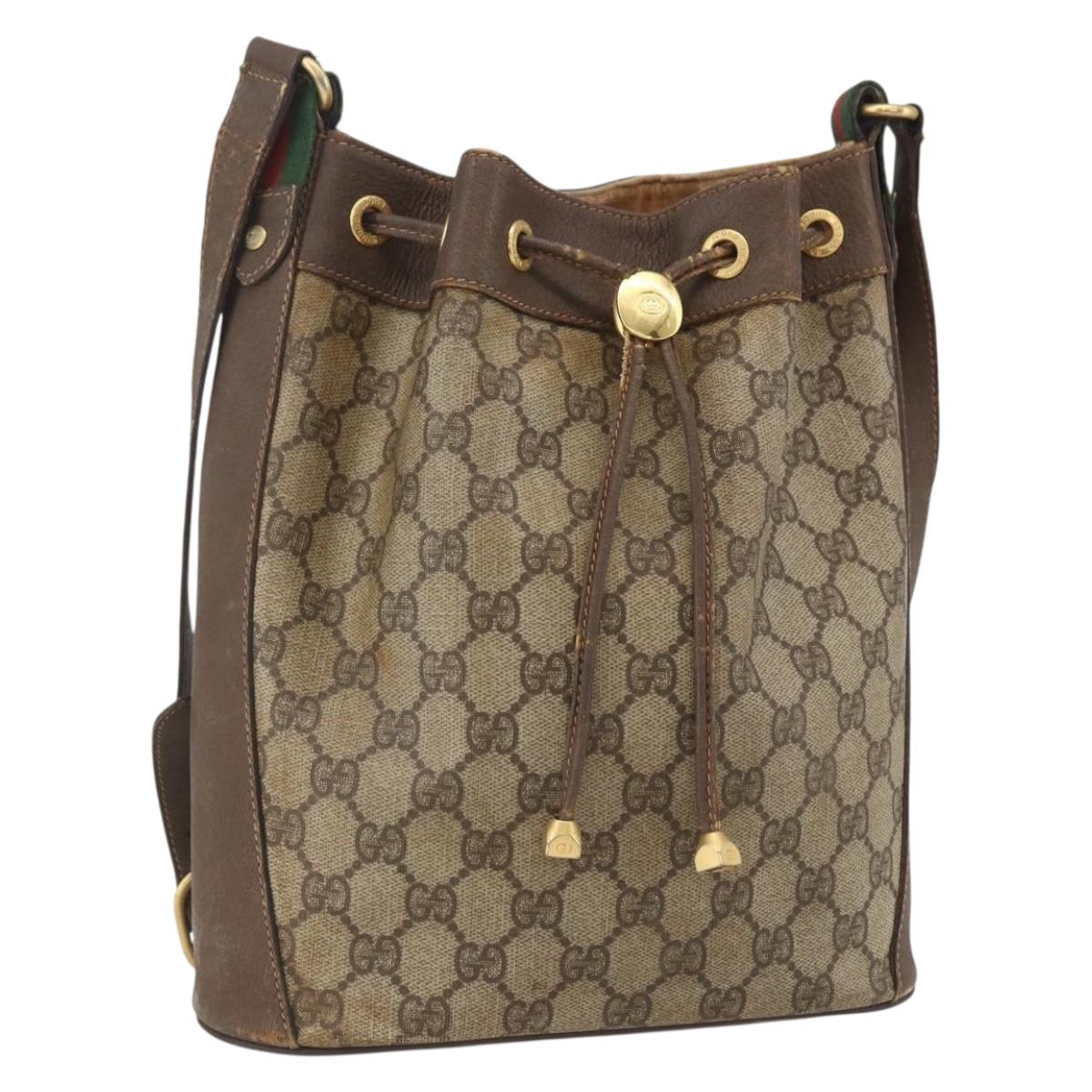 GUCCI GG Supreme Web Sherry Line Bag PVC Beige Gold 164 02 034 Auth 155951