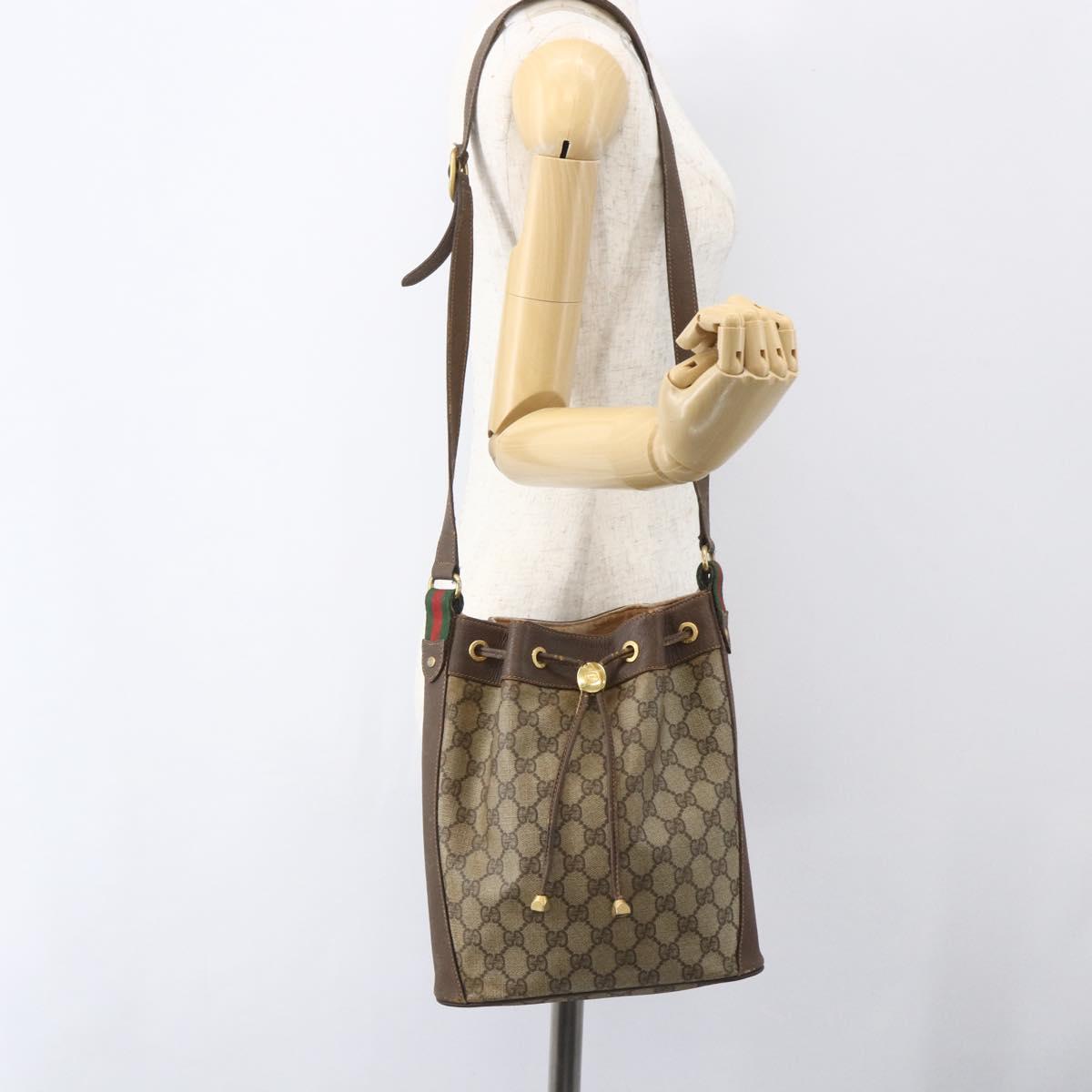 GUCCI GG Supreme Web Sherry Line Bag PVC Beige Gold 164 02 034 Auth 155951