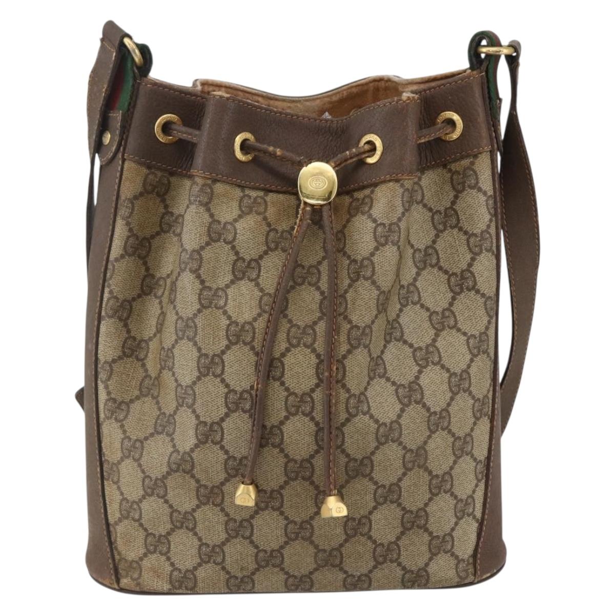 GUCCI GG Supreme Web Sherry Line Bag PVC Beige Gold 164 02 034 Auth 155951