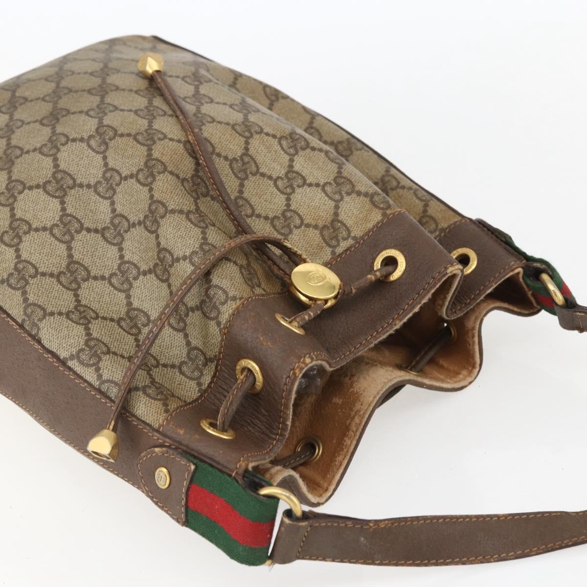 GUCCI GG Supreme Web Sherry Line Bag PVC Beige Gold 164 02 034 Auth 155951