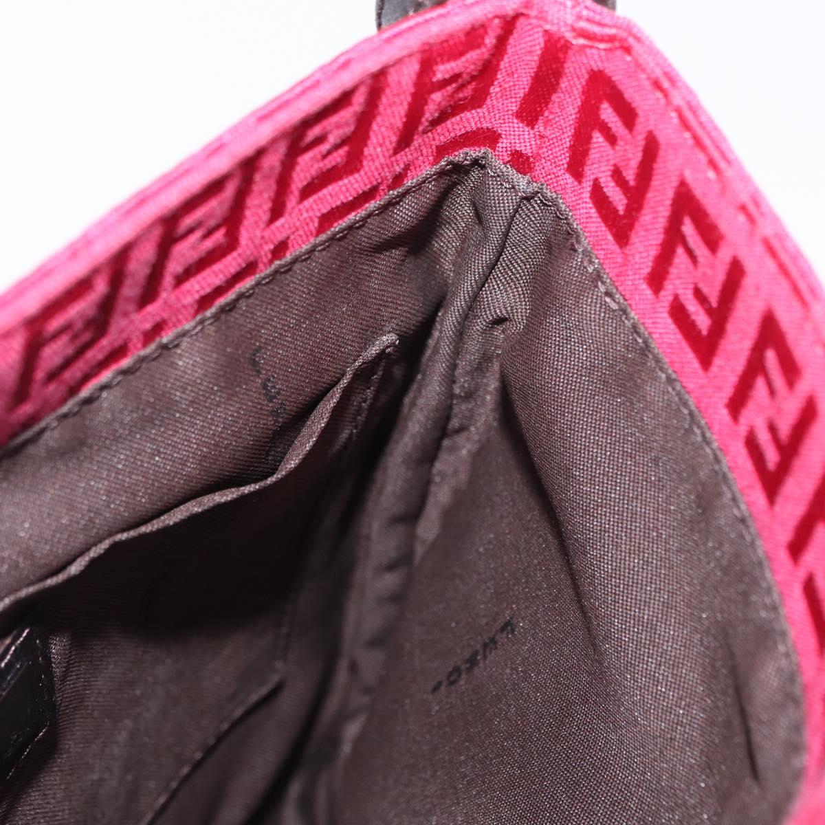 FENDI Zucchino Canvas Shoulder Bag Red Silver Auth 155957V