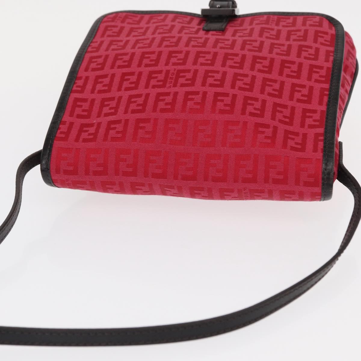 FENDI Zucchino Canvas Shoulder Bag Red Silver Auth 155957V