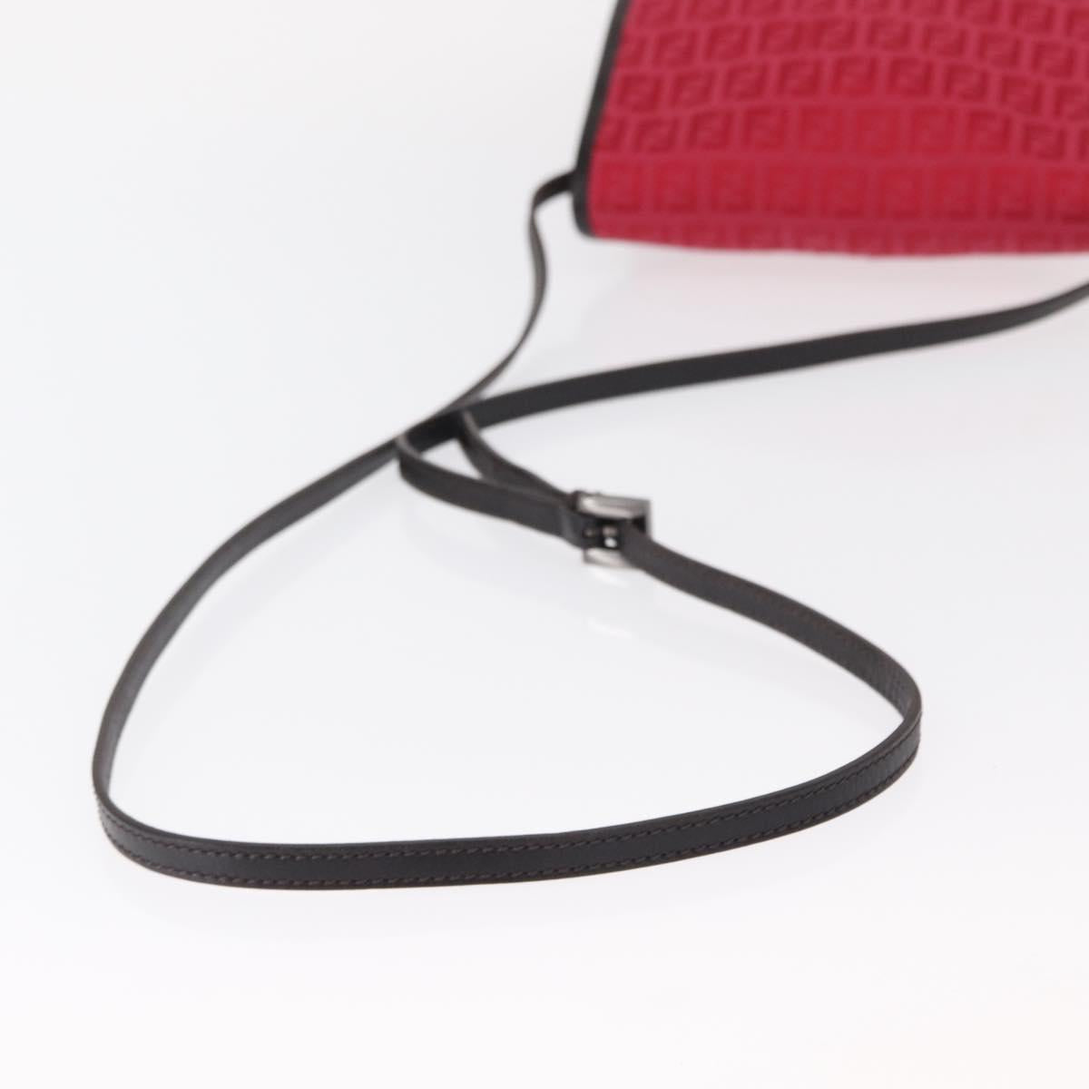 FENDI Zucchino Canvas Shoulder Bag Red Silver Auth 155957V