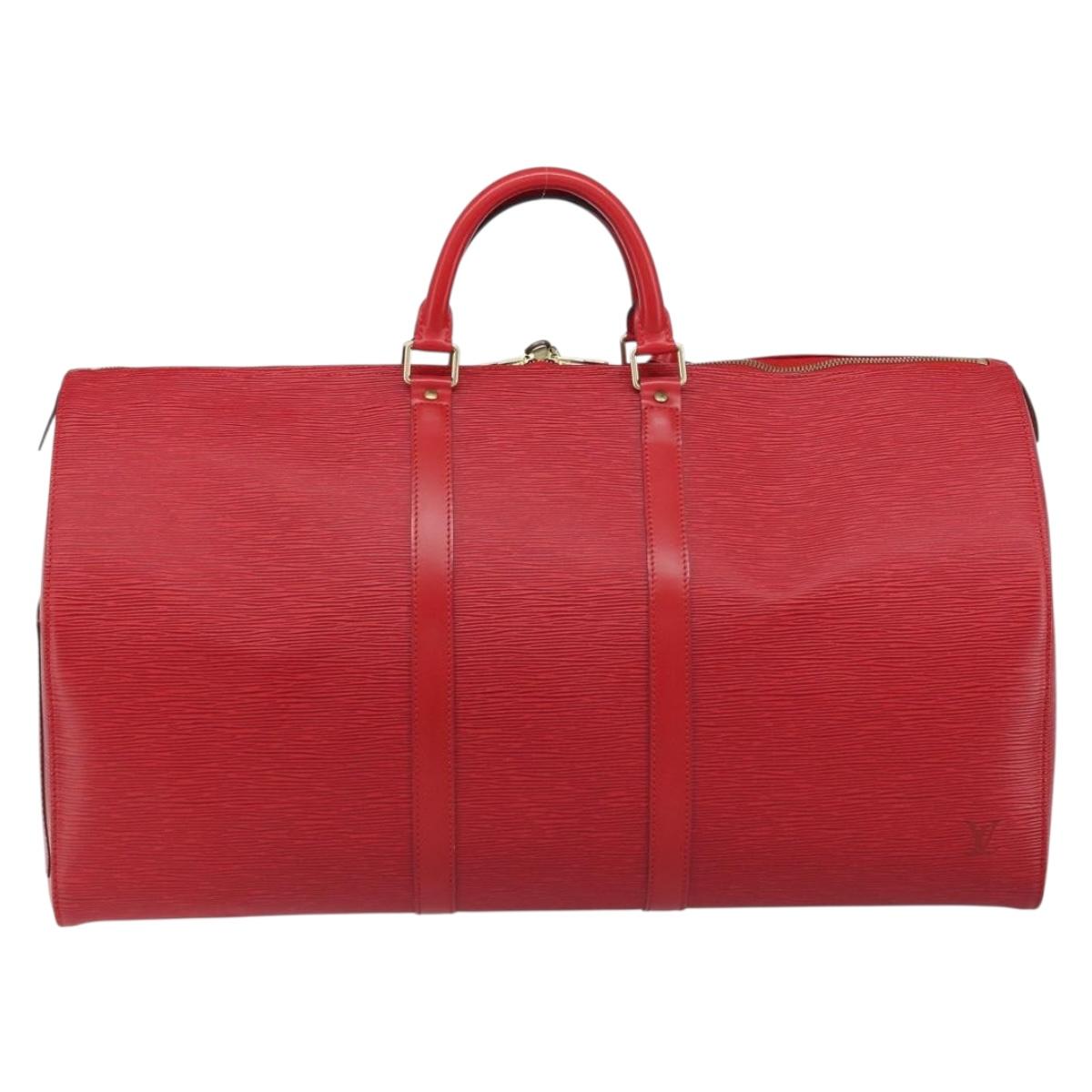 LOUIS VUITTON Epi Keepall 55 Boston Bag Red M42957 LV Auth 155970