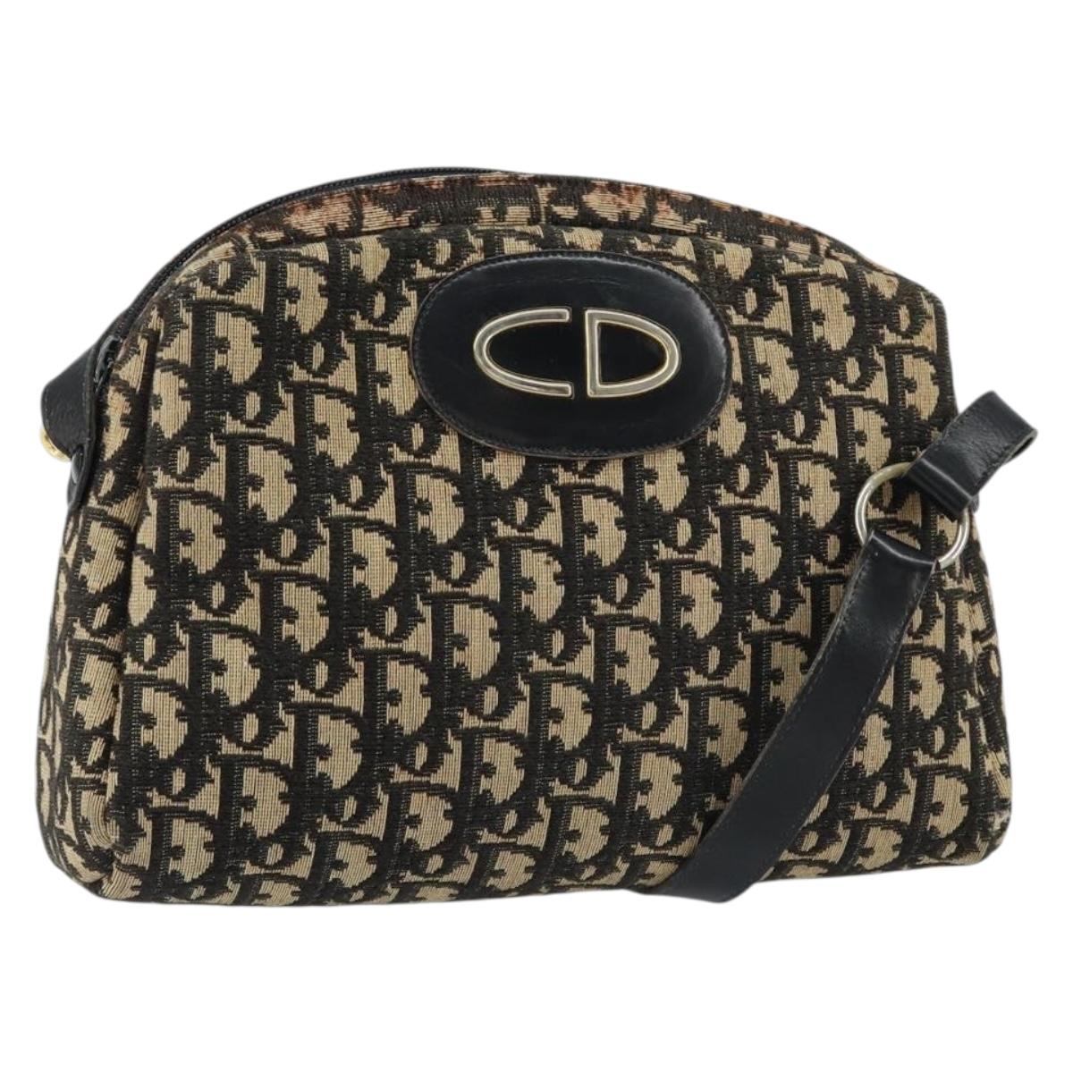 Christian Dior Trotter Canvas Shoulder Bag Black Gold Auth 155999