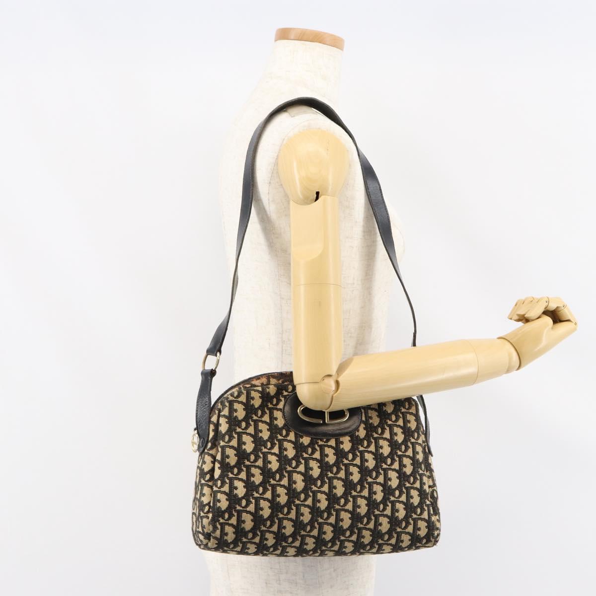 Christian Dior Trotter Canvas Shoulder Bag Black Gold Auth 155999