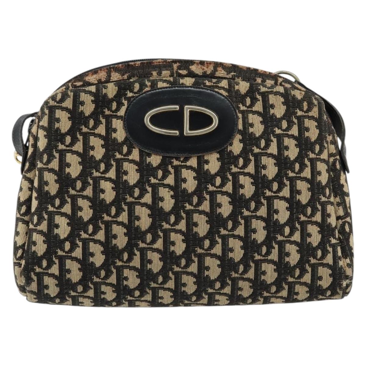 Christian Dior Trotter Canvas Shoulder Bag Black Gold Auth 155999