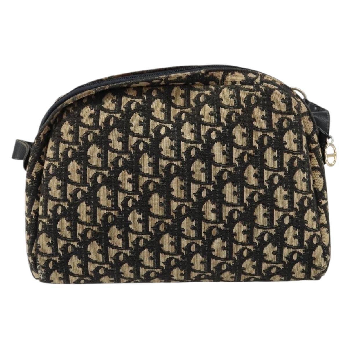 Christian Dior Trotter Canvas Shoulder Bag Black Gold Auth 155999