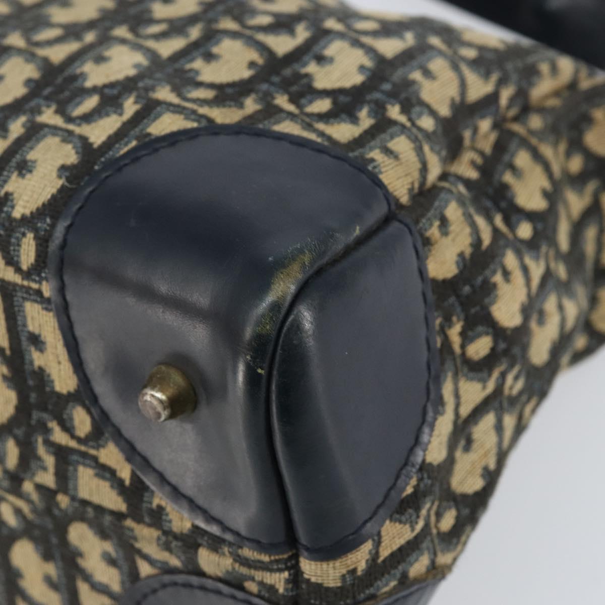 Christian Dior Trotter Canvas Shoulder Bag Navy Gold Auth 156001