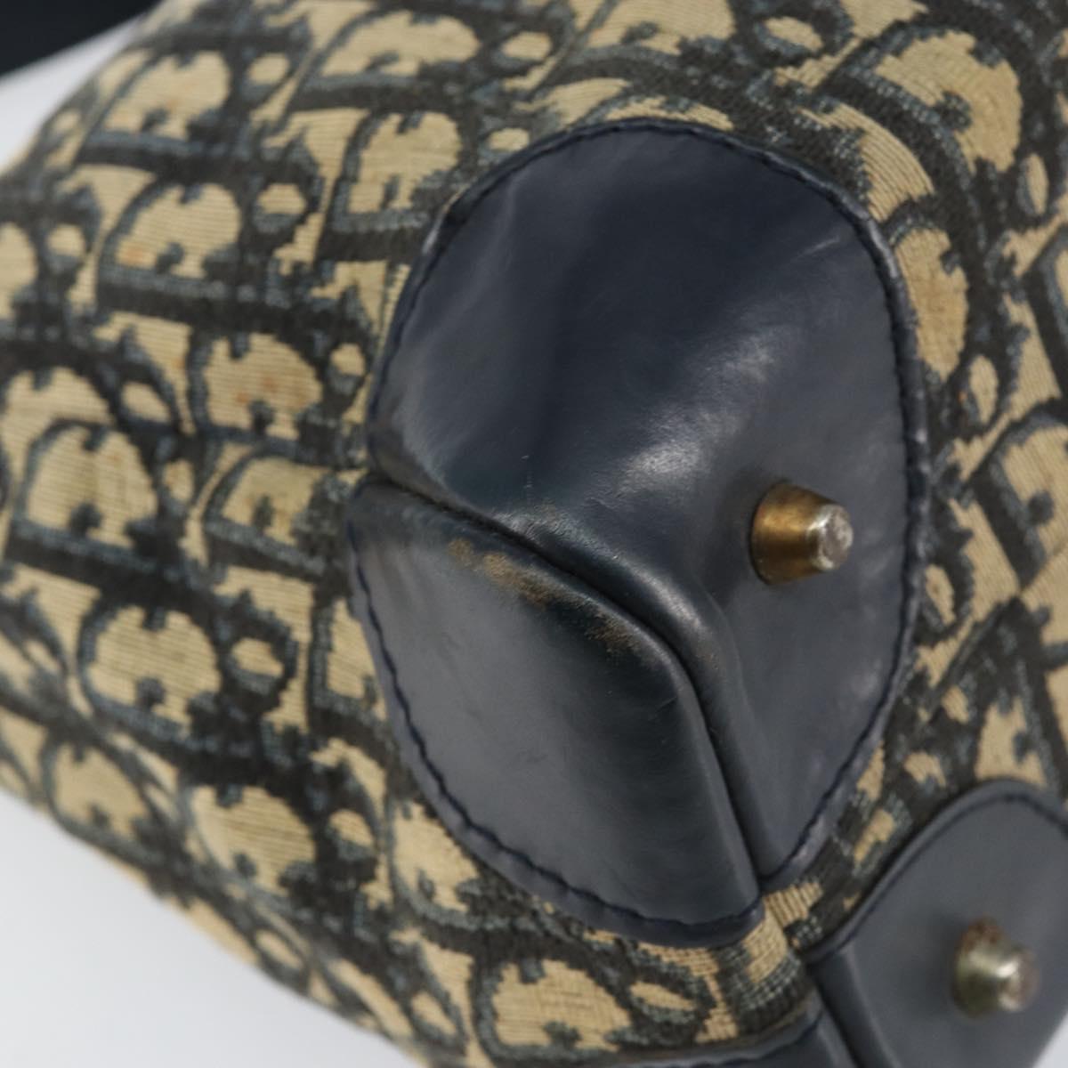 Christian Dior Trotter Canvas Shoulder Bag Navy Gold Auth 156001