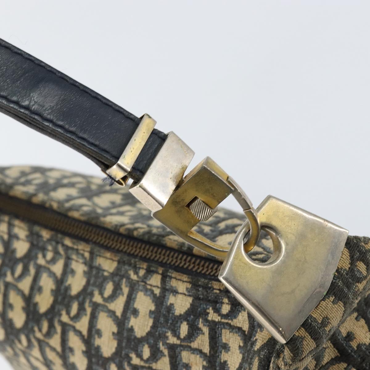 Christian Dior Trotter Canvas Shoulder Bag Navy Gold Auth 156001