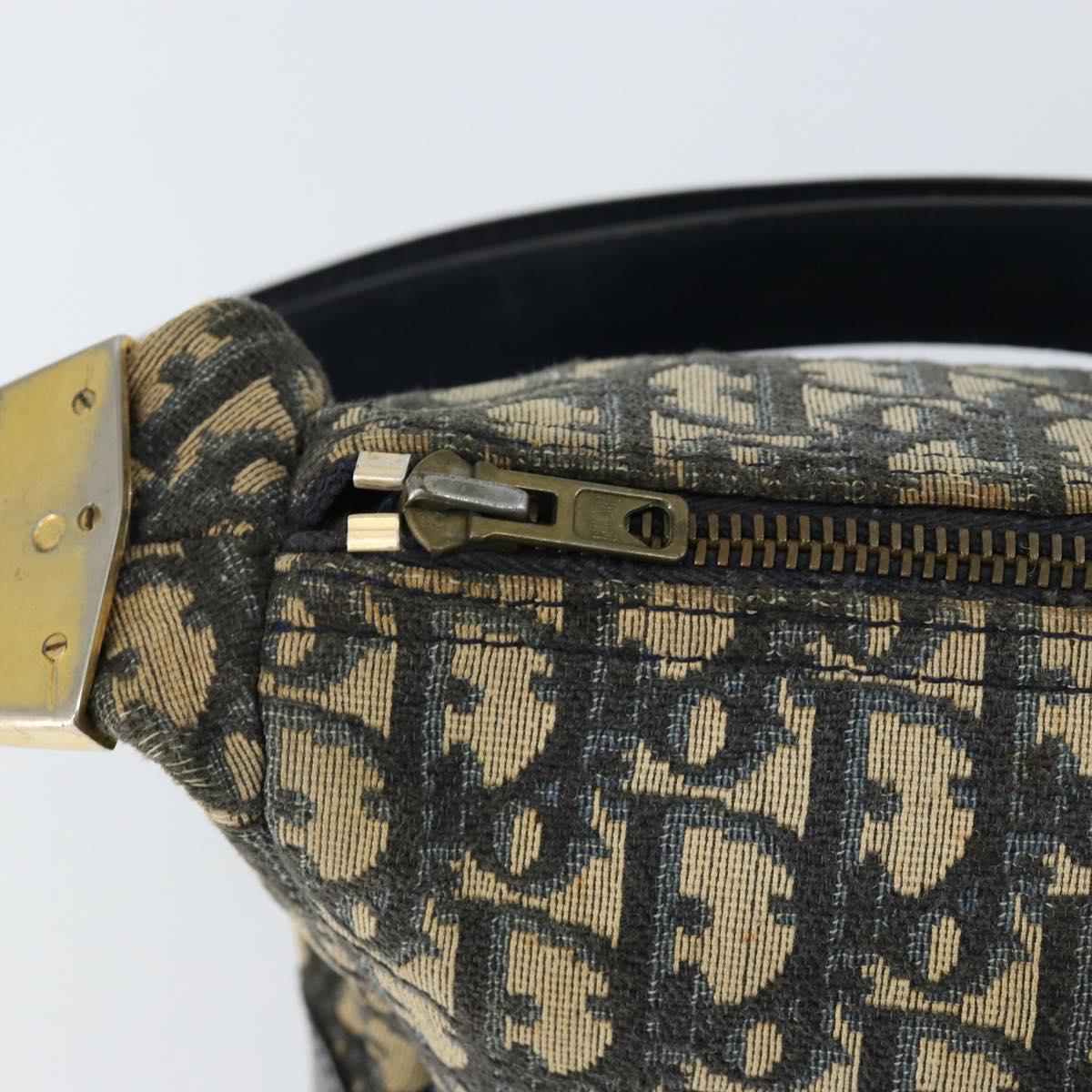 Christian Dior Trotter Canvas Shoulder Bag Navy Gold Auth 156001