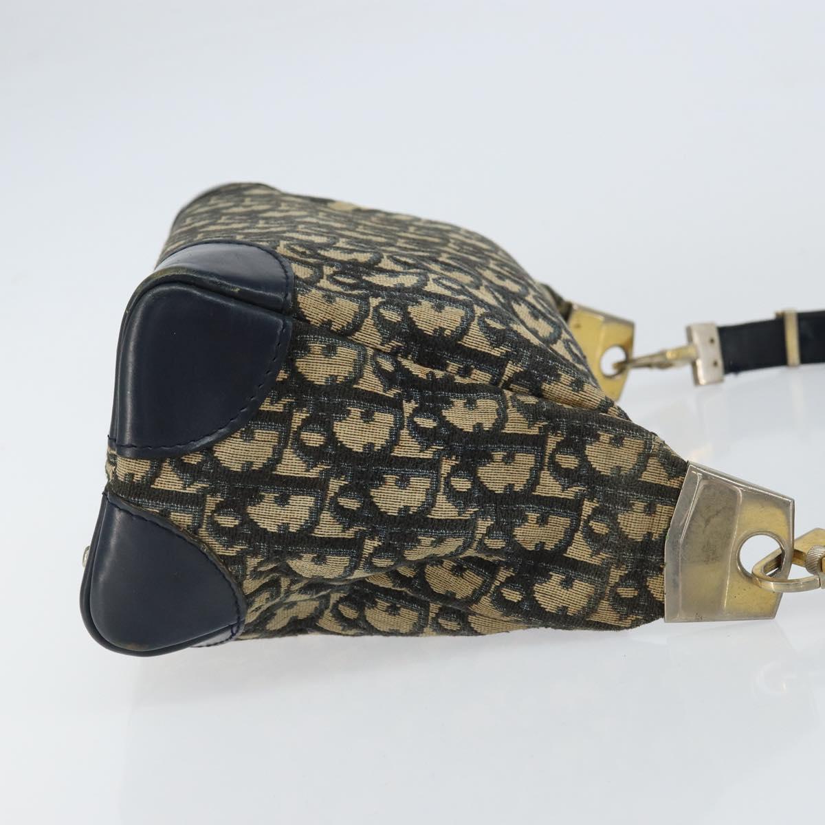 Christian Dior Trotter Canvas Shoulder Bag Navy Gold Auth 156001