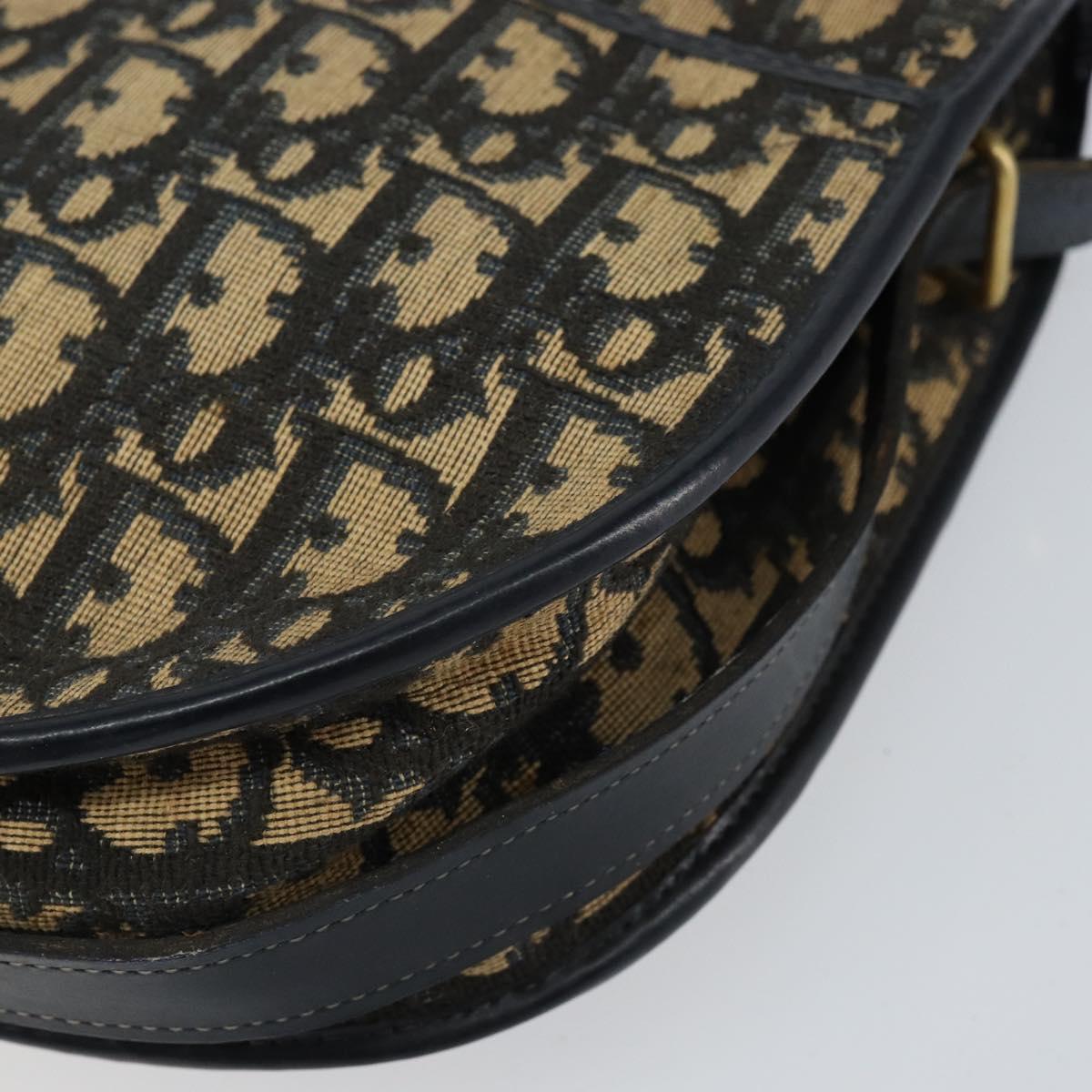 Christian Dior Trotter Canvas Shoulder Bag Navy Gold Auth 156002