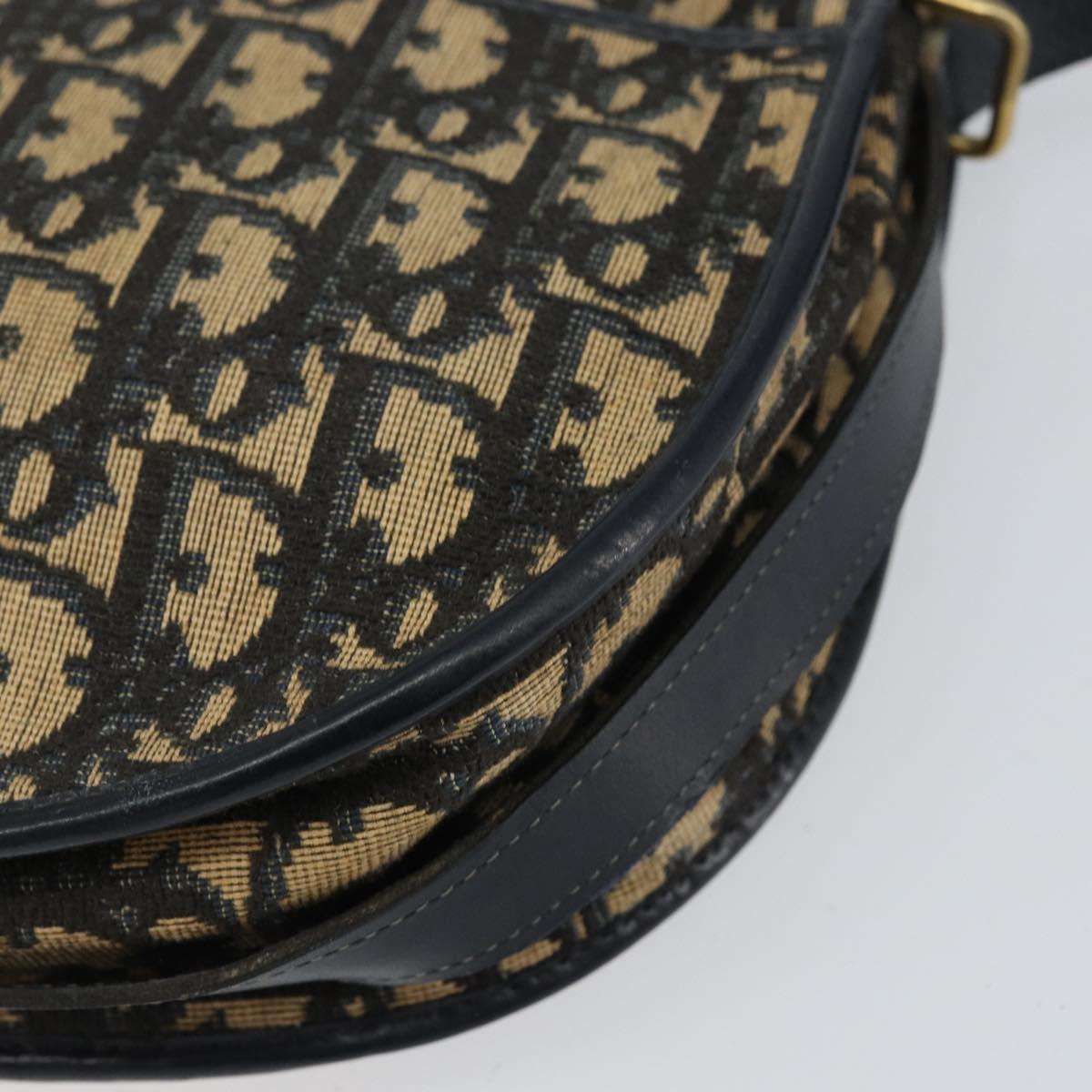 Christian Dior Trotter Canvas Shoulder Bag Navy Gold Auth 156002