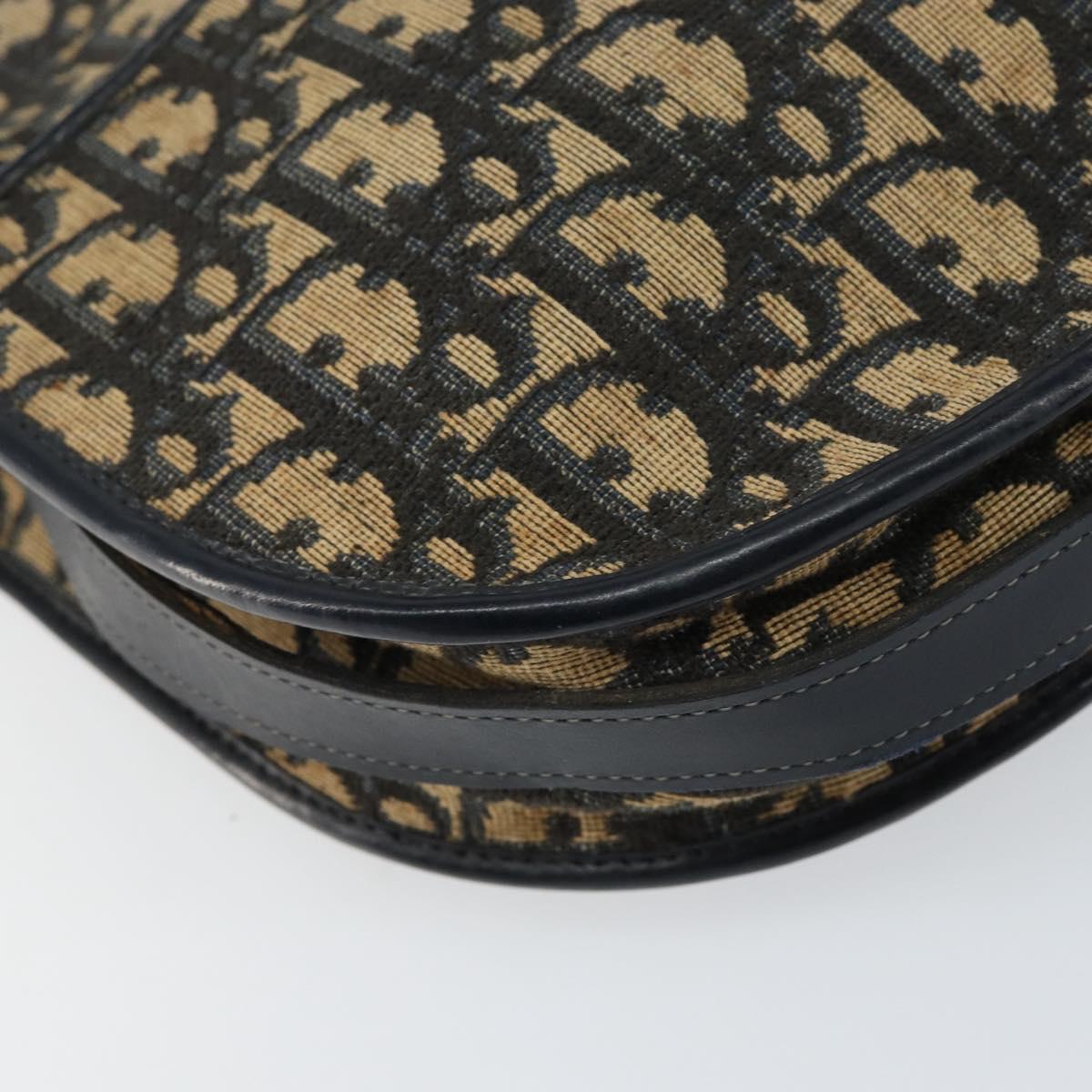 Christian Dior Trotter Canvas Shoulder Bag Navy Gold Auth 156002