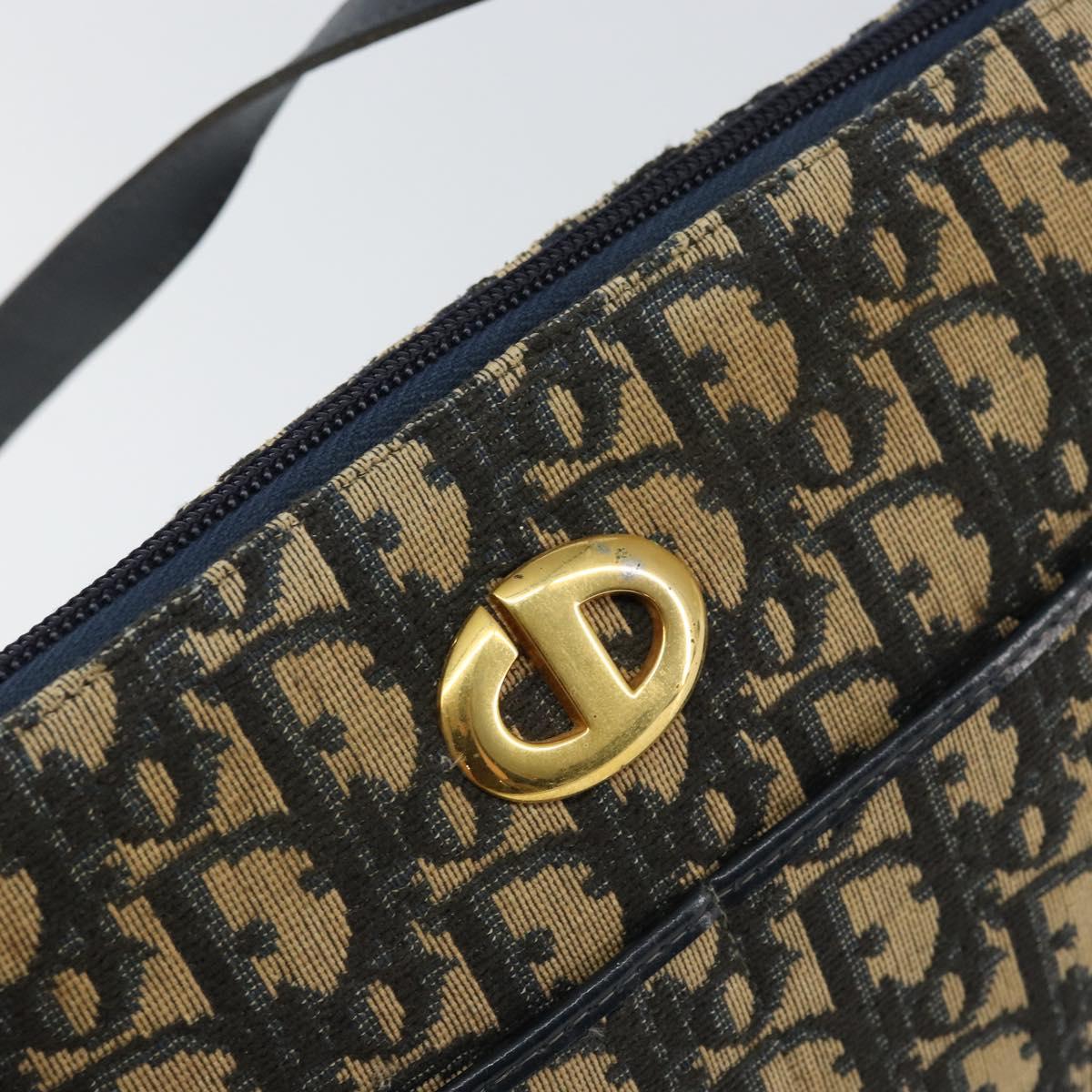 Christian Dior Trotter Canvas Shoulder Bag Navy Gold Auth 156002