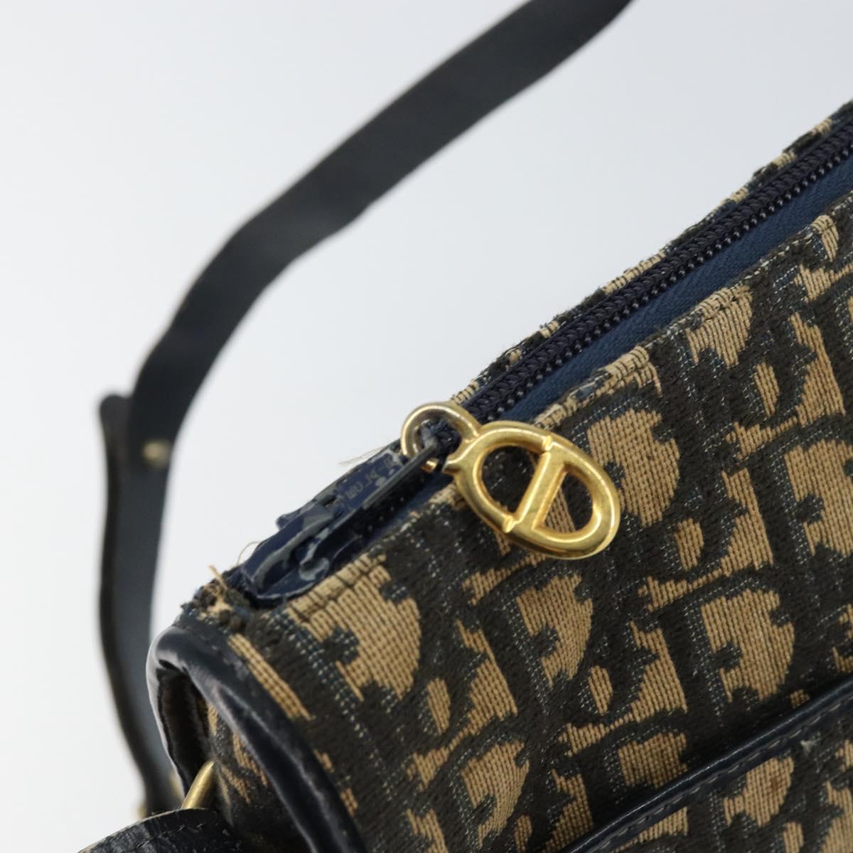 Christian Dior Trotter Canvas Shoulder Bag Navy Gold Auth 156002