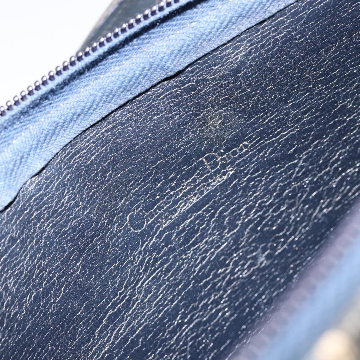 Christian Dior Trotter Canvas Shoulder Bag Navy Gold Auth 156002