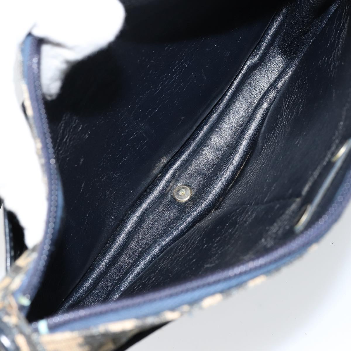 Christian Dior Trotter Canvas Shoulder Bag Navy Gold Auth 156002