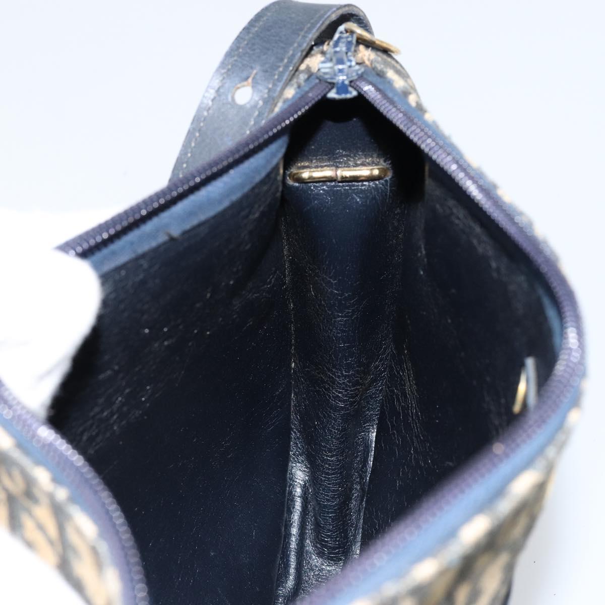 Christian Dior Trotter Canvas Shoulder Bag Navy Gold Auth 156002