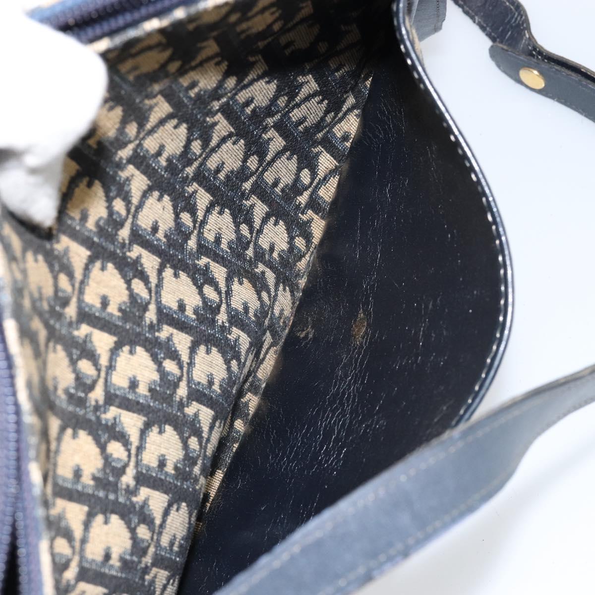 Christian Dior Trotter Canvas Shoulder Bag Navy Gold Auth 156002