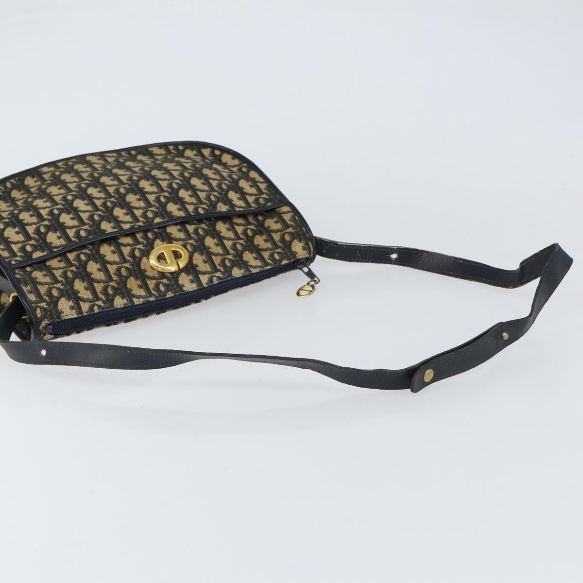 Christian Dior Trotter Canvas Shoulder Bag Navy Gold Auth 156002