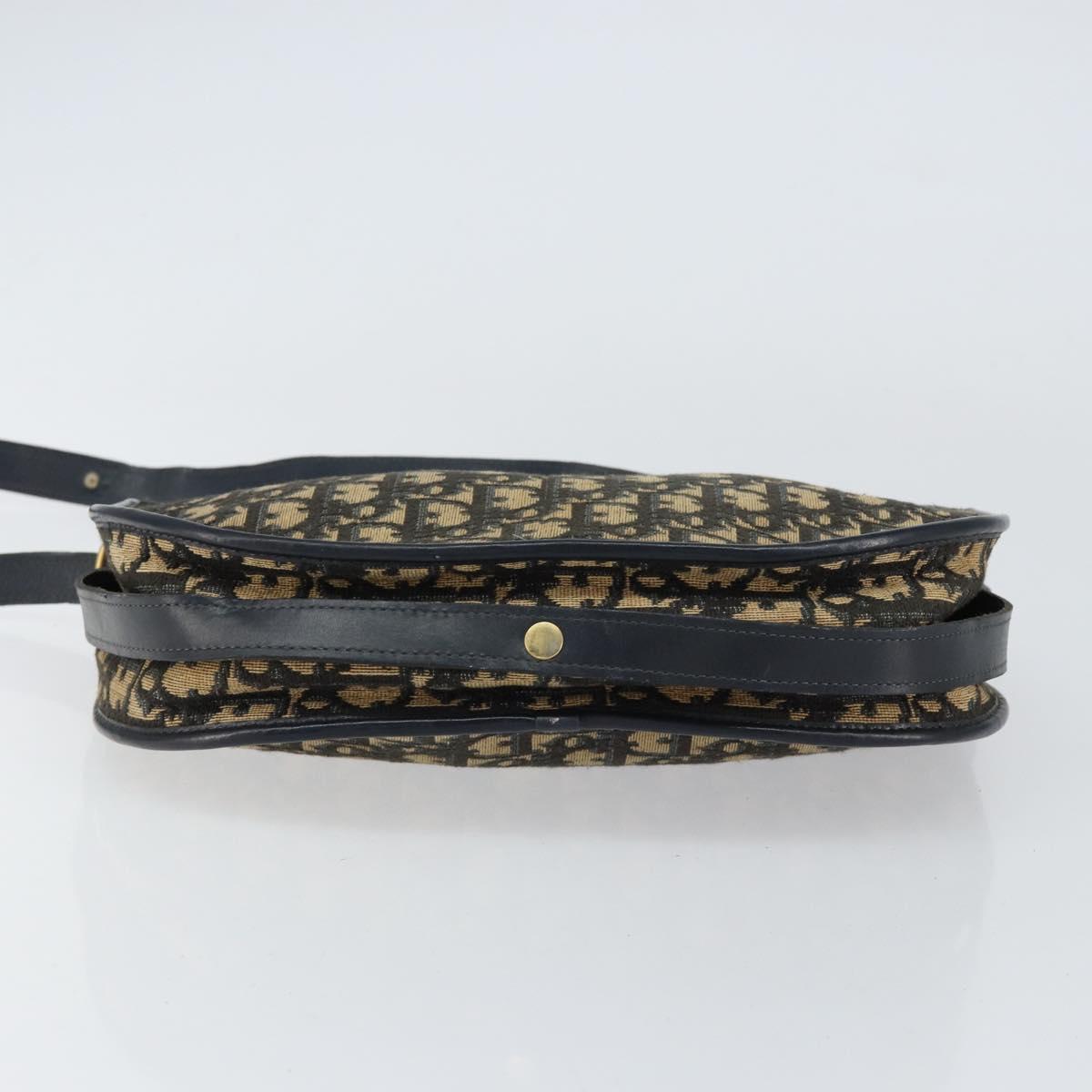 Christian Dior Trotter Canvas Shoulder Bag Navy Gold Auth 156002