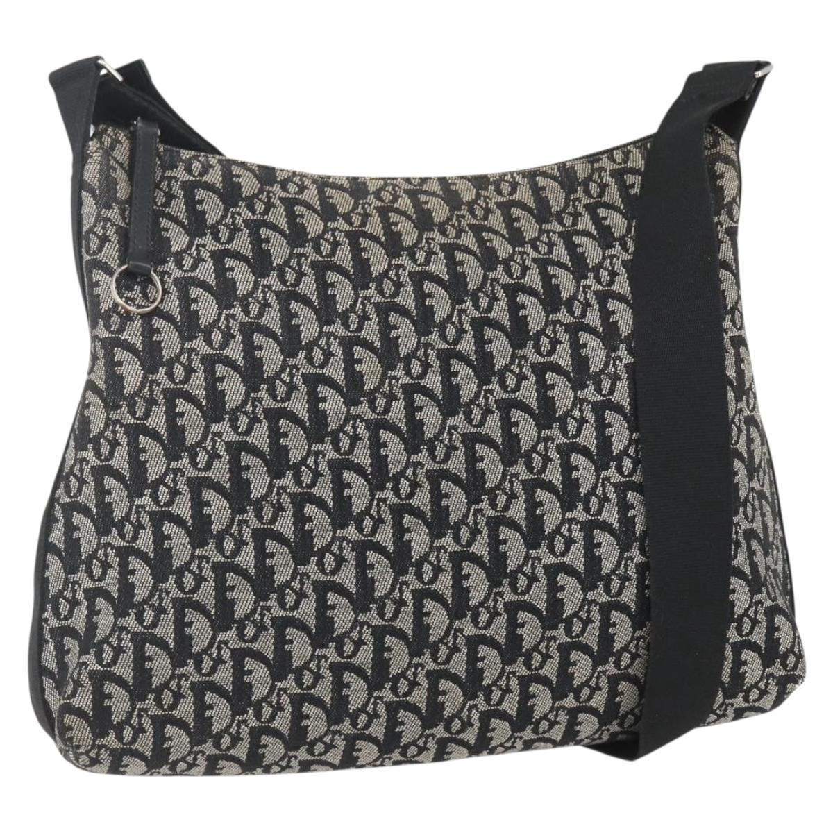 Christian Dior Trotter Canvas Shoulder Bag Black Silver Auth 156004