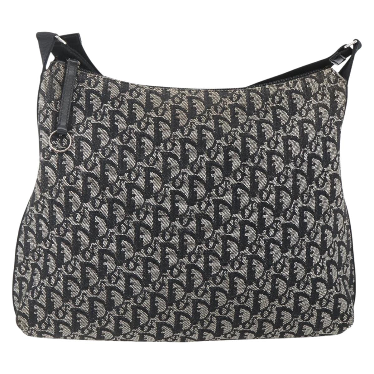 Christian Dior Trotter Canvas Shoulder Bag Black Silver Auth 156004