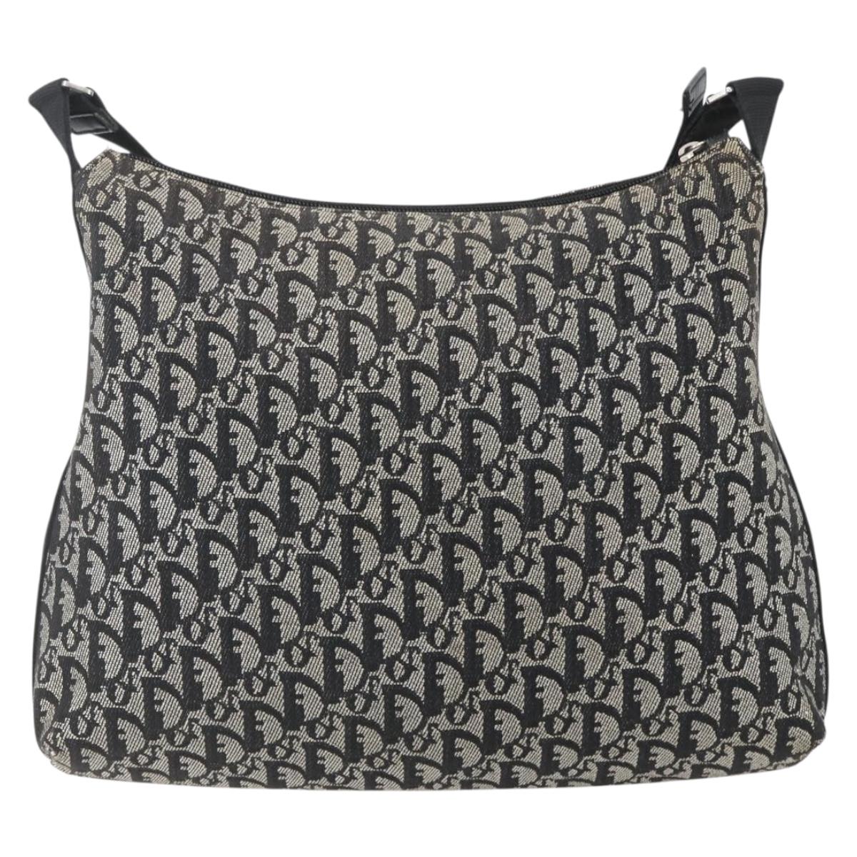 Christian Dior Trotter Canvas Shoulder Bag Black Silver Auth 156004