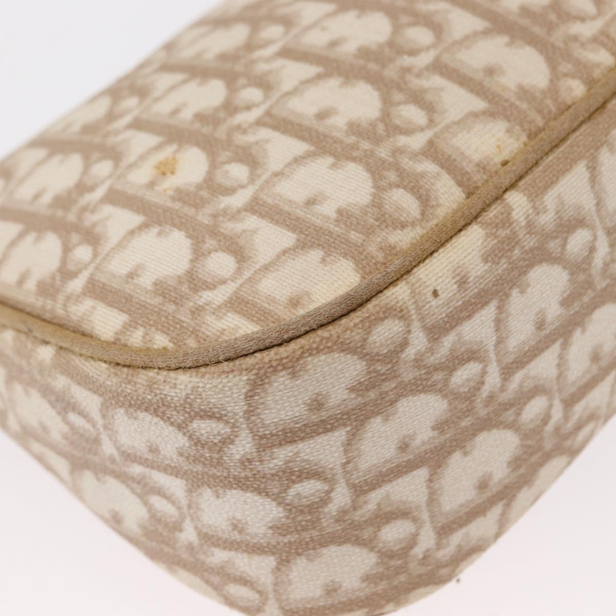 Christian Dior Trotter Canvas Romantic Chain Bag PVC Beige Silver Auth 156005