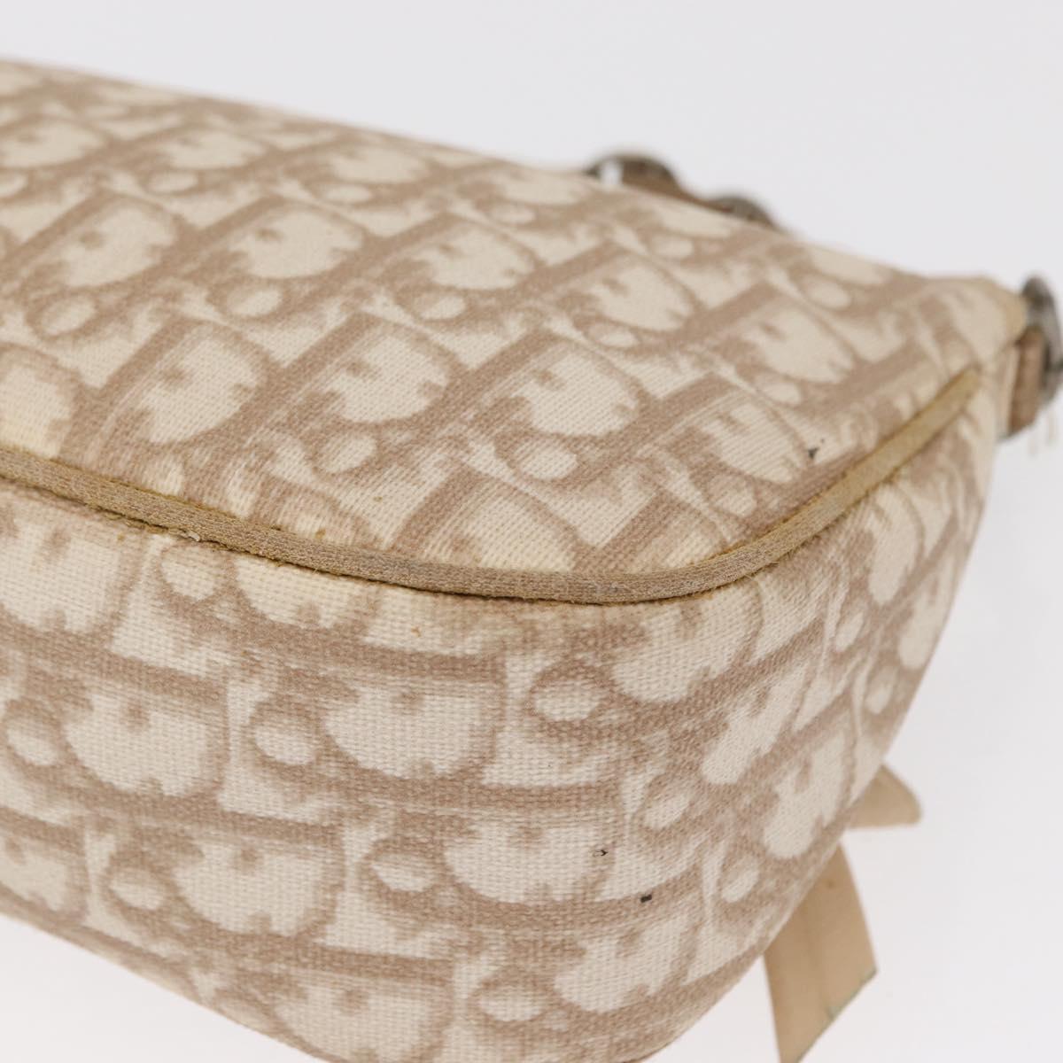 Christian Dior Trotter Canvas Romantic Chain Bag PVC Beige Silver Auth 156005