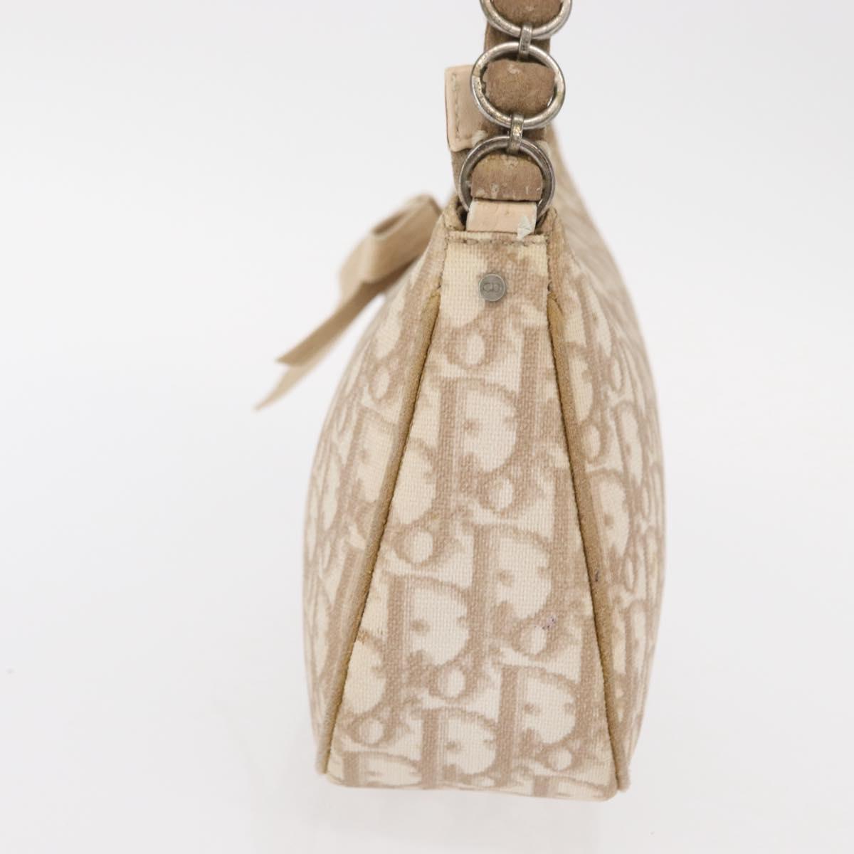 Christian Dior Trotter Canvas Romantic Chain Bag PVC Beige Silver Auth 156005