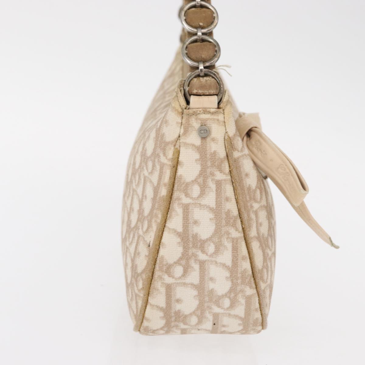 Christian Dior Trotter Canvas Romantic Chain Bag PVC Beige Silver Auth 156005