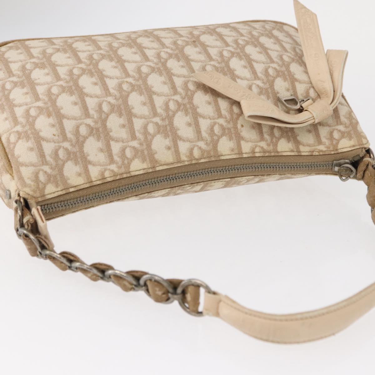 Christian Dior Trotter Canvas Romantic Chain Bag PVC Beige Silver Auth 156005
