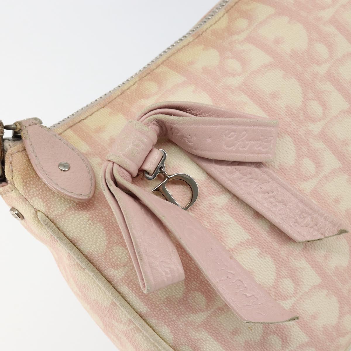 Christian Dior Trotter Canvas Romantic Chain Bag PVC Pink Silver Auth 156006