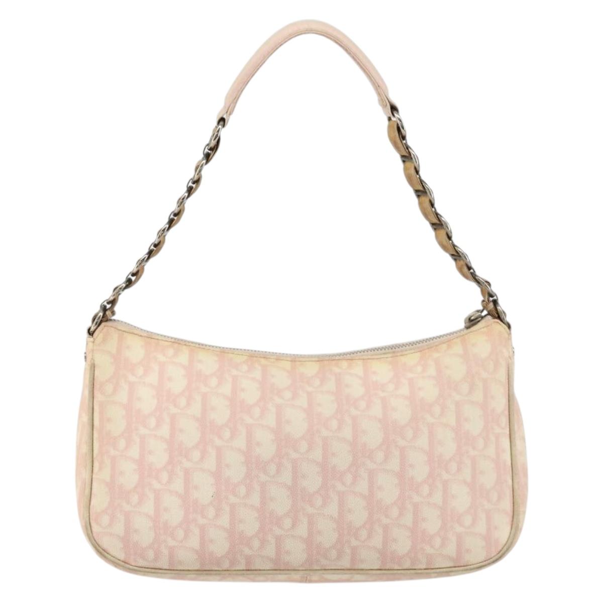 Christian Dior Trotter Canvas Romantic Chain Bag PVC Pink Silver Auth 156006