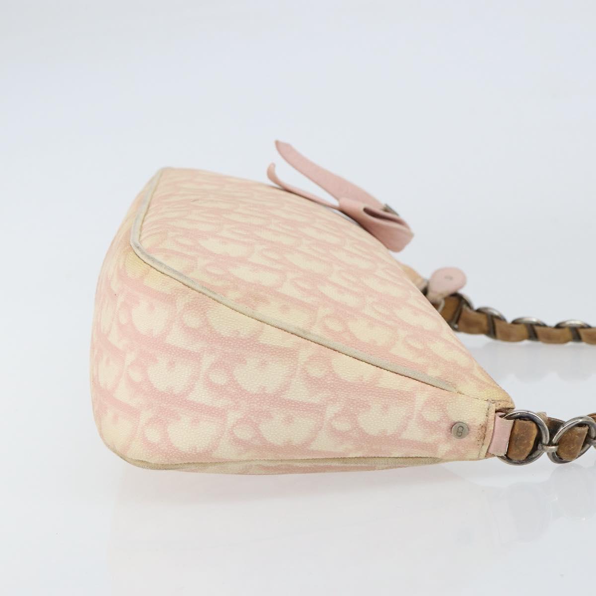 Christian Dior Trotter Canvas Romantic Chain Bag PVC Pink Silver Auth 156006