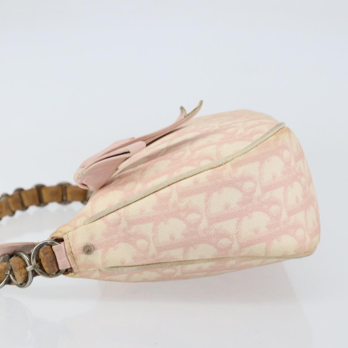 Christian Dior Trotter Canvas Romantic Chain Bag PVC Pink Silver Auth 156006