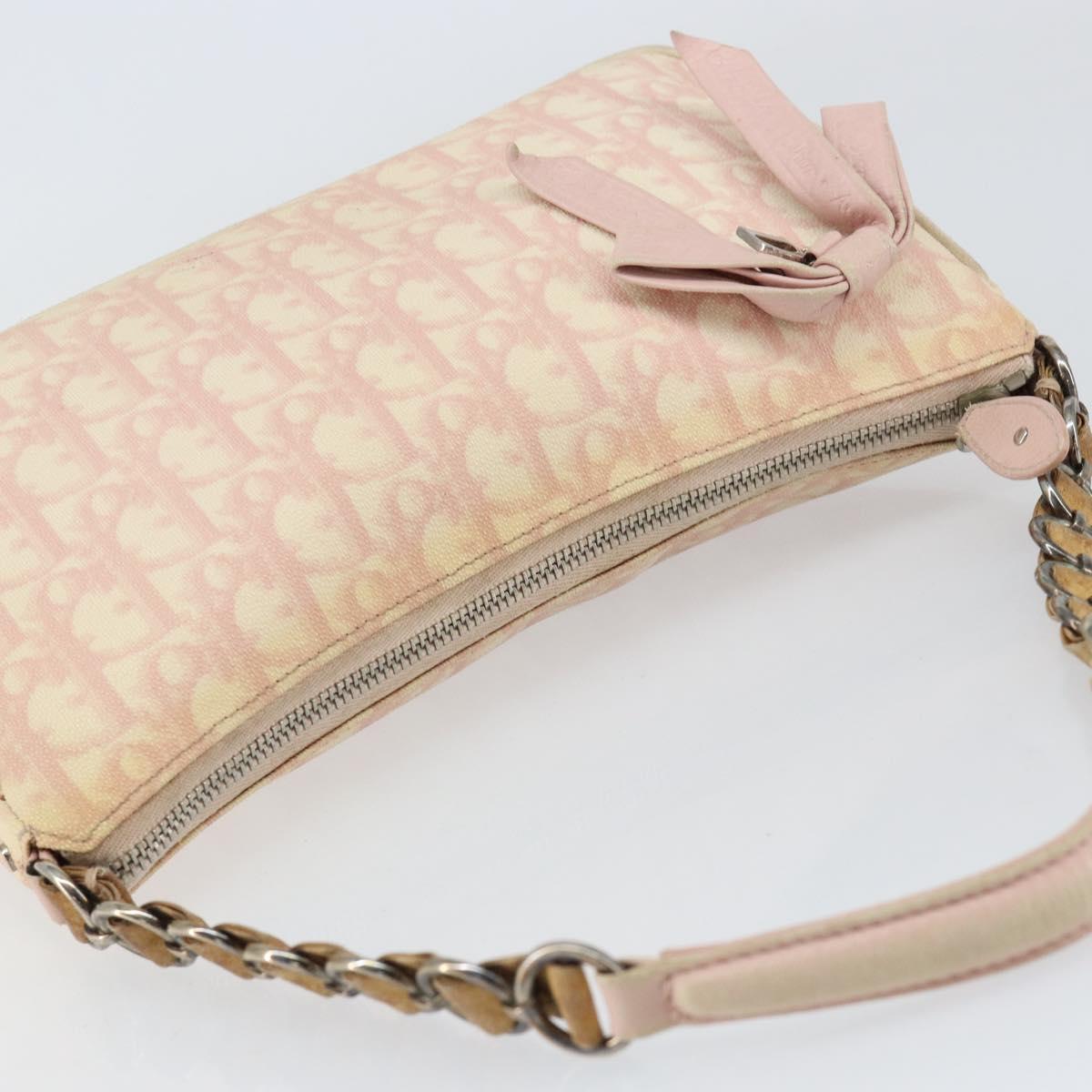 Christian Dior Trotter Canvas Romantic Chain Bag PVC Pink Silver Auth 156006