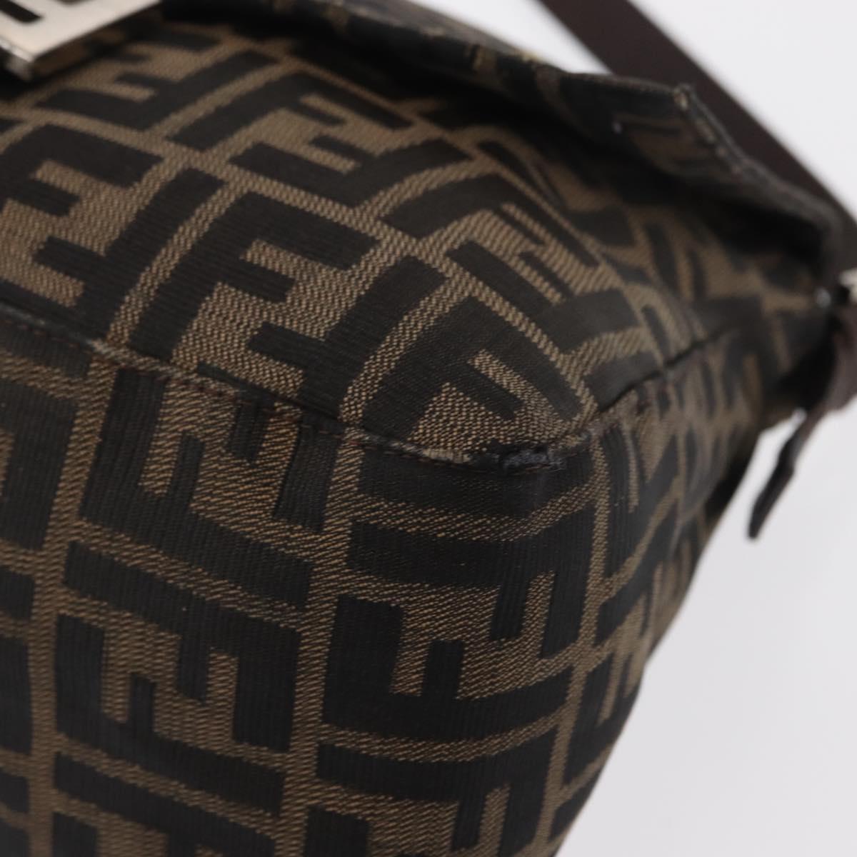 FENDI Zucca Canvas Mamma Baguette Shoulder Bag Black Brown Auth 156010