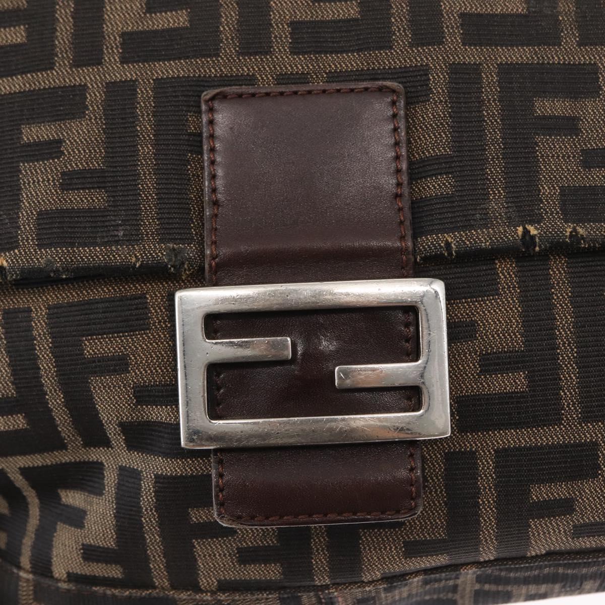 FENDI Zucca Canvas Mamma Baguette Shoulder Bag Black Brown Auth 156010