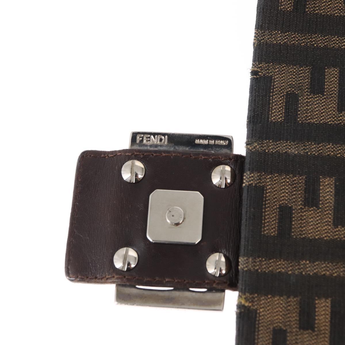 FENDI Zucca Canvas Mamma Baguette Shoulder Bag Black Brown Auth 156010