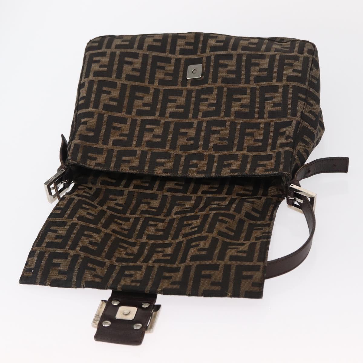 FENDI Zucca Canvas Mamma Baguette Shoulder Bag Black Brown Auth 156010