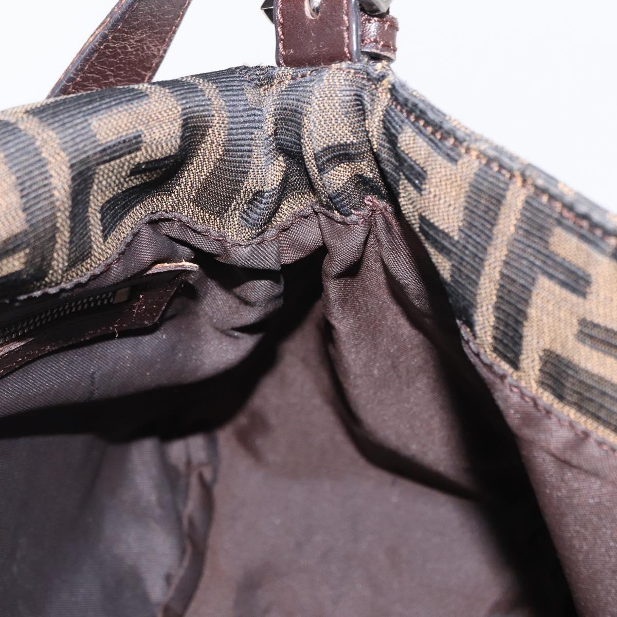FENDI Zucca Canvas Mamma Baguette Shoulder Bag Black Brown Auth 156010